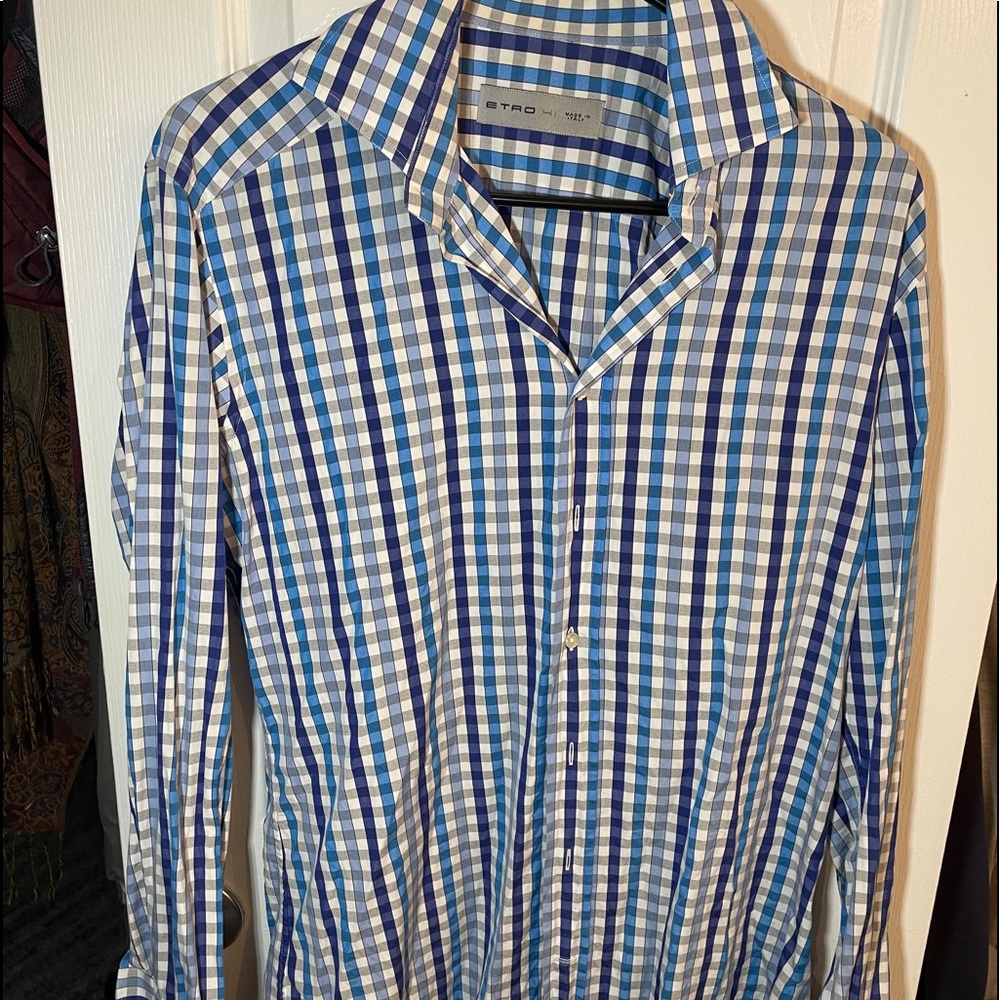 Etro Spa Via Spartaco 3 blue plaid shit - made in Italy 🇮🇹 - 100% cotton